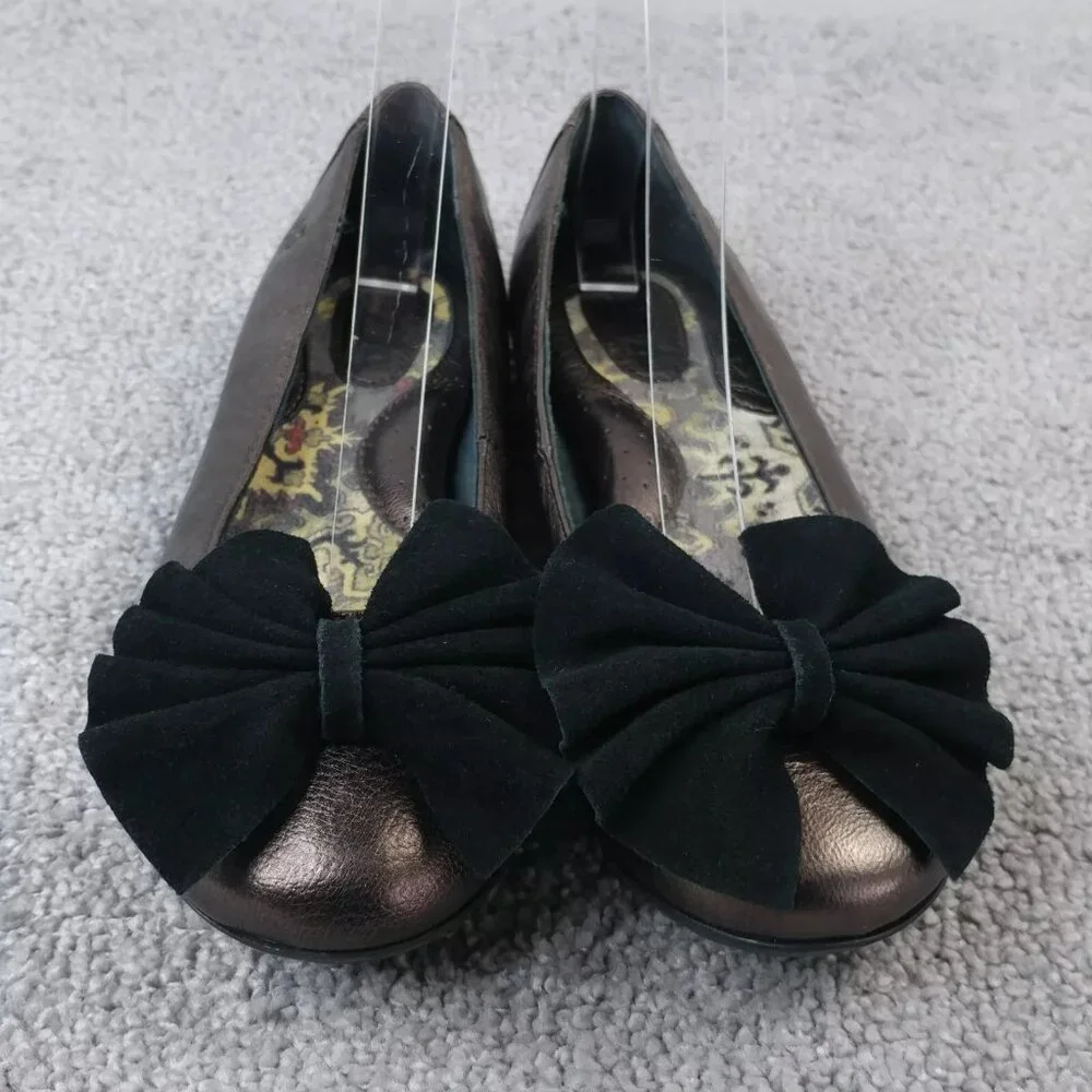 Born Molly Ballet Flats Womens 6 Comfort Shoes Slip On Bow Brown Bronze Leather - Picture 7 of 11